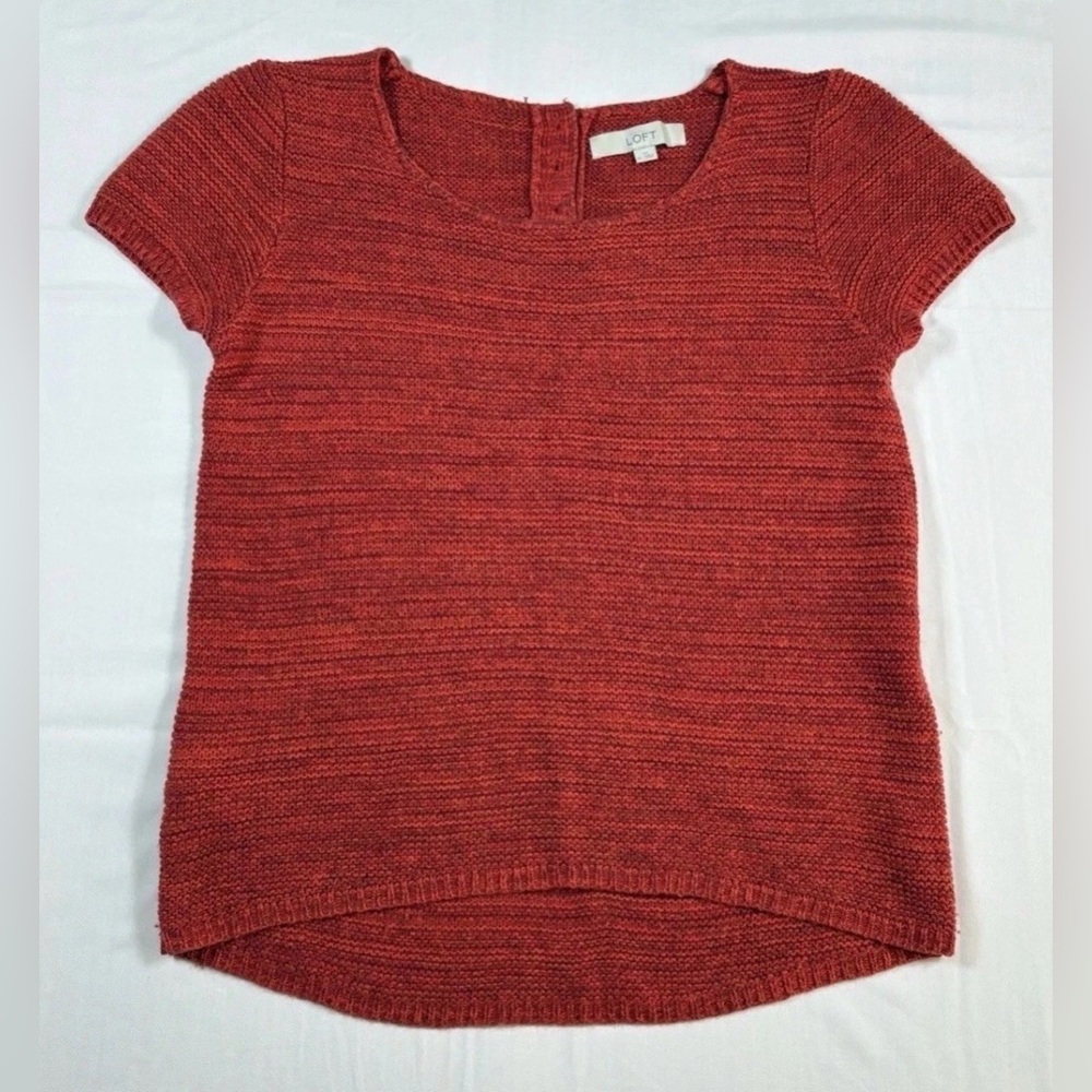 Loft Rabbit Hair Wool Blend Metallic Sweater Top Short Sleeve Womens M Old Money